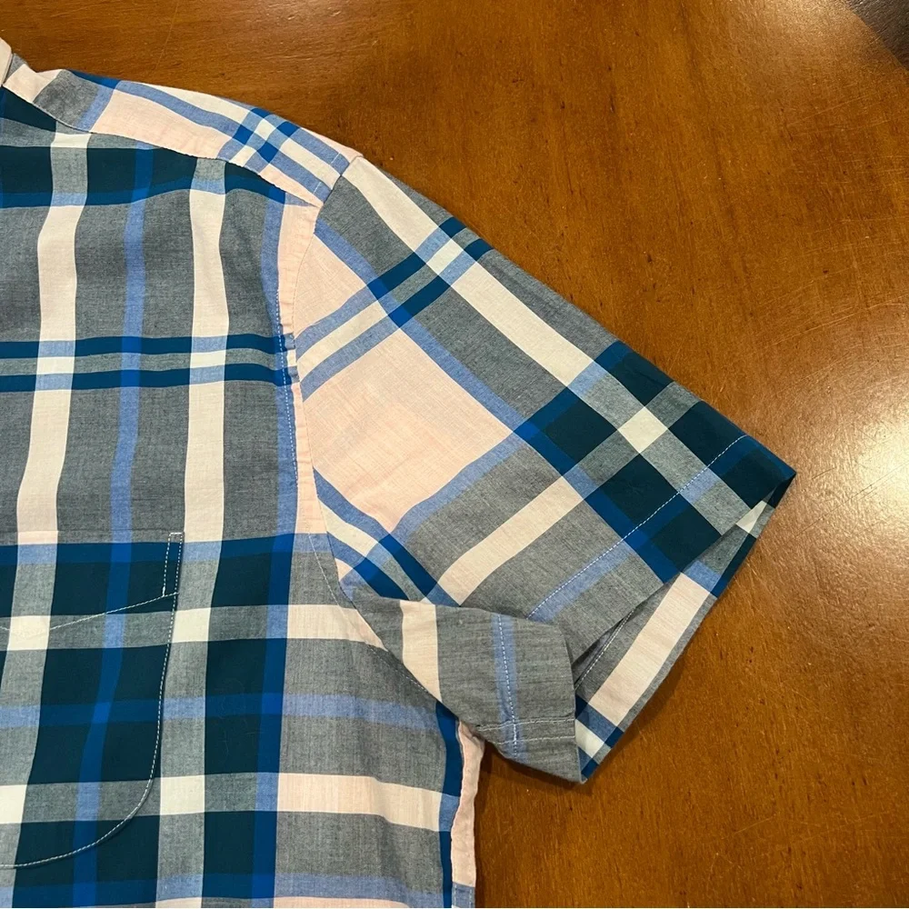 J.Crew Men’s Classic Fit Short-Sleeve Secret Wash Button‎ Up Shirt Pink Plaid